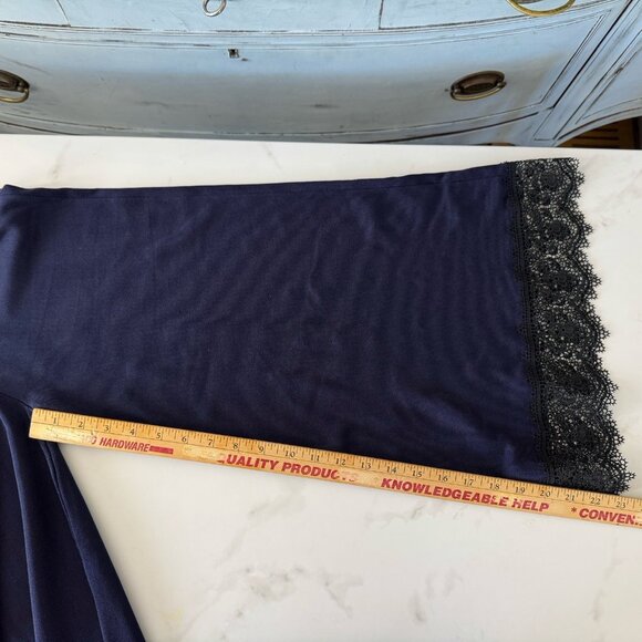 Zara Knit Wide Leg Crop Pant High Waist Blue Lace Trim Stretch Ankle Culottes S - Picture 7 of 11